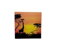 Milford Collection Ceramic Art Coaster 10x10cm Giraffe Sunset Design - Cork Backed Non-Slip Drink Coaster Table Mat for Home Decor