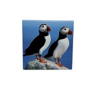 Milford Collection Ceramic Art Coaster 10x10cm Puffin Design - Cork Backed Non-Slip Drink Coaster Table Mat for Home Decor