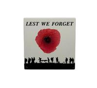 Milford Collection Ceramic Art Coaster 10x10cm Remembrance Lest We Forget Design - Cork Backed Non-Slip Drink Coaster Table Mat for Home Decor