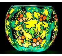 MILFORD Holly Colourful Glass Nightlight - Festive Christmas Decoration Candle Holder