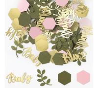 Milifox 100 Pieces Baby Shower Confetti,Sage Leaf Confetti Biodegradable for Wedding Birthday Party Decoration Ice Cream Theme Baby Shower Decor,Green Pink Light Pink