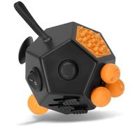 Milifox Fidget Cube for Kids Adults, Fidget Toys for Anxiety, Cube Fidgets Toy Anti Stress Autism OCD ADHD, 12 Sided Anxiety Toys for Adult Girls Boys Teens, Black Orange