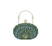 Milisente Clutch Purses For Women Crystal Peacock Evening Bag Rhinestone Oval Formal Handbag With Bow Pearl Closure (Green)