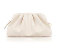 Milisente Clutch Purses for Women Shiny PU Leather Pleated Evening Clutch Bag With Shoulder Strap for Formal Wedding Prom, Cream Beige