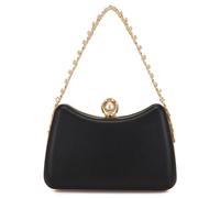 Milisente Clutch Purses For Women Unique Floral Pearl Evening Bag With Crystal Top Handle For Formal Wedding Dressy, Solid Black