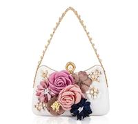 Milisente Clutch Purses For Women Unique Floral Pearl Evening Bag With Crystal Top Handle For Formal Wedding Dressy, Floral White