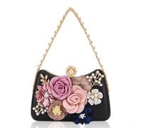 Milisente Clutch Purses For Women Unique Floral Pearl Evening Bag With Crystal Top Handle For Formal Wedding Dressy, Floral Black