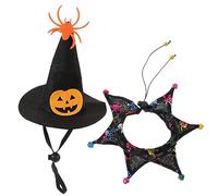 Milisten 1 Set Halloween Cat Costume Set Adjustable Witch Hat Collar for Pets for Halloween Parties and Cosplay Cute Pumpkin Skull Design for Cats and Dogs