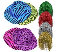 Milisten 1 Set Tinsel Wigs Animal Print Hats Fun Party Props for Festivals Cosplay Halloween and Stage Performances Fits Adults Random Color