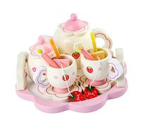 Milisten 1 Set Wooden Tea Ware Set Pink Simulation for Pretend for Parties Birthdays and Educational Fun Safe Design with Smooth Surface Random Color