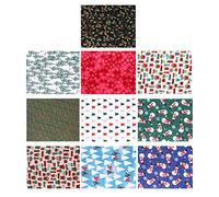 Milisten 10 Sheets Christmas Cotton Fabric Floral Quilting Cloth Piece Fat Patchwork Bundles Quarters Precut Scraps For Xmas Dress Cloth Bag DIY Craft 20x25cm Random Color