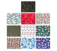 Milisten 10 Sheets Cotton Fabric Bundles - Square Christmas Tree Quilting Patchwork Precut Santa Claus Printed Fabric Scraps for Sewing DIY Crafts - 20x25cm
