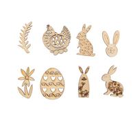 Milisten 100pcs Easter Themed Wood Chips DIY Craft Set with Bunny, Hen, and Egg Shapes, Painted Wooden Pendants for Party Decorations and Easter Egg Hunt Supplies