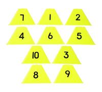 Milisten 10pcs Fluorescent Yellow Soccer Training Cones Numbered 1-10 Triangular Marking Buckets for Agility Drills Sports Field Markers Football Coaching Equipment