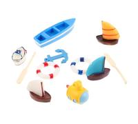 Milisten 10pcs Miniature Beach Figurines Resin Sailboat Lifebuoy Set for Dollhouse Mini Beach Decor DIY Vacation Scene Enhancer for Summer Party Micro Landscape