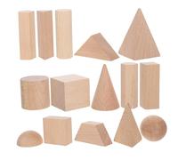 Milisten 15pcs Natural Beechwood Geometric Shape Blocks for Preschool Math Building Cubes Educational for Early Learning DIY Crafts Play Wooden Construction