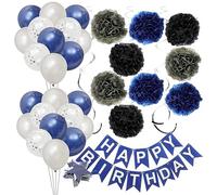 Milisten 1Set Navy Blue Birthday Party Decoration Happy Birthday Banner Flower Balls Swirl Decor for Parties Easy to Install Eye Catching for Celebrations