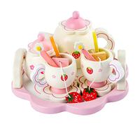 Milisten 1Set Pink Wooden Tea Ware for Educational Pretend Play Tea Party for Imaginative Role Playing Birthday Party Decorations Color Accessories Included