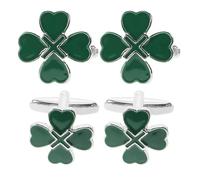 Milisten 2 Pairs Men’s Shamrock Cufflinks Set - Green Enamel Four-Leaf Clover Sleeve Buttons - Metal Business Shirt Cuff Clasps for St Patrick’s Day and Formal Occasions