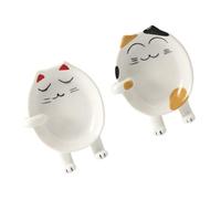 Milisten 2-pcs Ceramic Cat Pot Lid Holder and Spoon Rest Set, Cartoon Kitchen Utensil Stand with Red and White Ear Designs, Practical Pot Rack for Cooking and Dining