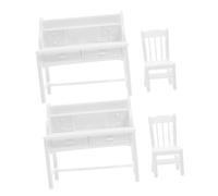 Milisten 2 Sets Dollhouse Drawer Doll House Dollhouse Furniture Miniature Desk Miniature Table and Chairs for Plastic White