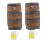 Milisten 2 Sets Miniature Wooden Wine Barrel Figurines with Faucet and Mini Drinking Mugs for Dollhouse Wine Cellar Bar Accessories Authentic Vintage Design Compact for Creative Roleplaying