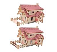 Milisten 2 Sets Wooden Puzzle DIY Assembling Houses Model Crafts for Adults Hand Eye Coordination Educational Puzzle Creative Spatial Reasoning Building Kit