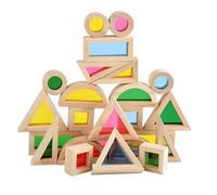 Milisten 24Pcs Stackable Wooden Kaleidoscopic Blocks Parent Interactive Educational for Shape Color Recognition Plaything