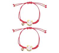 Milisten 2Pcs Adjustable Yellow Woven Rope Bracelets with Lucky Japanese Maneki Neko Cat Beads, Protection String Bracelets for Couples and Friends, Handmade Feng Shui Wrist Jewelry