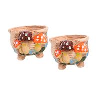 Milisten 2pcs Adorable Mushroom Pattern Succulent Planter Ceramic Flower Pots for Home Office Decor Unique Bonsai Containers Aesthetic Tabletop Plant Holders for Cactus Succulents