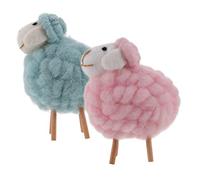 Milisten 2pcs Cartoon Wool Felt Sheep Ornaments Small Cute Sheep Statues Tabletop Decorative Craft Home and Photography Props Pink Gray