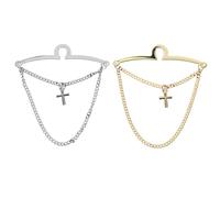 Milisten 2pcs Copper Tie Chain with Cross Pendant for Men Stylish Collar Pin Clips for Suits Necktie Accessories for Weddings and Business Lightweight Gold and Silver
