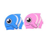 Milisten 2pcs Fish-shaped Silicone Swim Caps Stretchable Ear Protection for Boys and Swimming Hats in Blue and Pink for Pool and Water Activities
