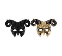 Milisten 2pcs Goat Skull Mask with Realistic Horns Creepy Half Face Headgear for Masquerade Parties and Halloween Cosplay Lightweight Design for Adults Golden Black Decor