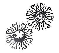 Milisten 2Pcs Iron Sun Wall Hanging Decor Metal Outdoor Garden Wall Art for Bedroom Office Living Farmhouse Style Sun and Moon Craft Ornaments Black Spiral Design