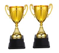 Milisten 2pcs Mini Gold Plastic Trophy with Stable Black Square Base Durable Award Cups for Sports Competitions Classroom Rewards and Achievement Recognition