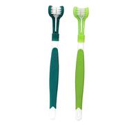 Milisten 2Pcs Pet Toothbrush Set Triple Head Dog Teeth Cleaning Brush with Ergonomic Handle for Oral and Cats Green Dark Green Color