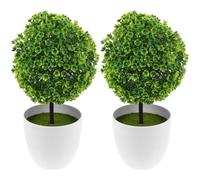 Milisten 2pcs Realistic Artificial Boxwood Topiary Trees, Potted Faux Plant Balls Shaped Tree Fake Shrubs Evergreen Bushes Green Grass Flower for Home Office Bathroom