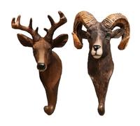 Milisten 2pcs Retro Resin Animal Decorative Wall Hooks Set, 3D Wild Sheep and Deer Model Coat Hangers for Home, Wall-Mounted Vintage Style Storage Organizer for Living Room and Bedroom