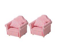 Milisten 2pcs Scale Miniature Furniture Red White Striped Sofa Dollhouse Accessories Safe Wooden Cloth Material for Dolls
