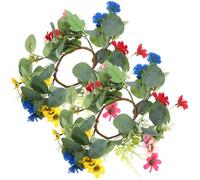 Milisten 2pcs Small Daisy Candle Rings Wreaths with Artificial Eucalyptus Leaves 25cm Mini Candle Wreaths for Indoor Table Centerpiece Wedding Party Home Décor