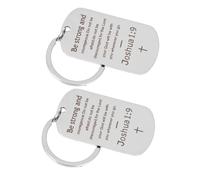 Milisten 2pcs Stainless Steel Keyring Pendant Bag Hanging Decor Inspirational Be Strong and Courageous Military Dog Tag Keychain for Home and Use