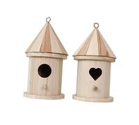 Milisten 2Pcs Wooden Bird Nest Pendant with Heart and Round Doors DIY Garden Decoration and Nest Ornament Natural Roof for Bird Comfort and Indoor Outdoor Use