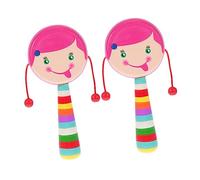 Milisten 2Pcs Wooden Shaker Rattles Lightweight Safe Handheld for Sensory Development and Hand Flexibility Training Pink Cartoon Design