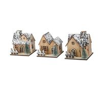 Milisten 3 Pcs LED Wooden Christmas Village Houses Set Unfinished Rustic Miniature Ornaments Built-in LED Glow Timeless Design DIY Crafting Table Mantel Fireplace Holiday Decorations