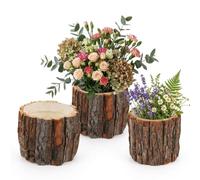 Milisten 3 Pcs Rustic Wood Bark Flower Pot: 4" Small Waterproof Birch Log Planter for Natural Succulent Display - Farmhouse Table Centerpiece & Country Wedding Decor