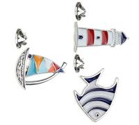 Milisten 3 Piece Nautical Brooch Pins Sailboat Lighthouse Fish Enamel Jewelry for Seaside Party Decorations