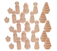 Milisten 30pcs Natural Wooden Peg Dolls Christmas Tree Snowman Pine Cone Craft Shapes Unpainted DIY Holiday Decorations for Creative Expression and Educational Crafting