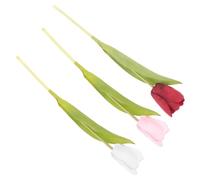 Milisten 3pcs Artificial Tulip Flowers Bouquet Burgundy, White and Blush Pink Soft Touch Faux Tulips for Home Décor, Wedding Decoration and Living Room Floral Arrangement