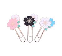 Milisten 3pcs Cherry Blossom Metal Paper Clips Creative Floral Bookmark Clips in Black, White and Pink for Office School and Notebook Accessories